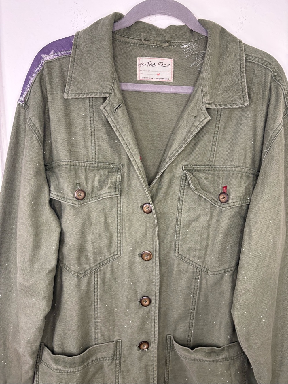 Free People We The Free Patriotic Spruce USA Patchwork Military Jacket oversized - Picture 5 of 16